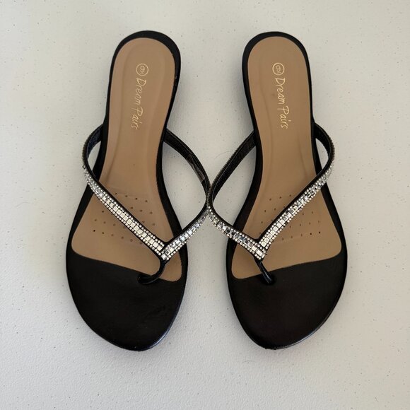 Black Rhinestone T-Strap Sandals | Dream Pairs | Women’s US 9 - Picture 1 of 4